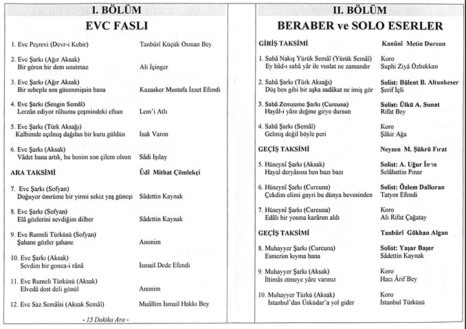 Evc Fasıl Beraber ve Solo Eserler